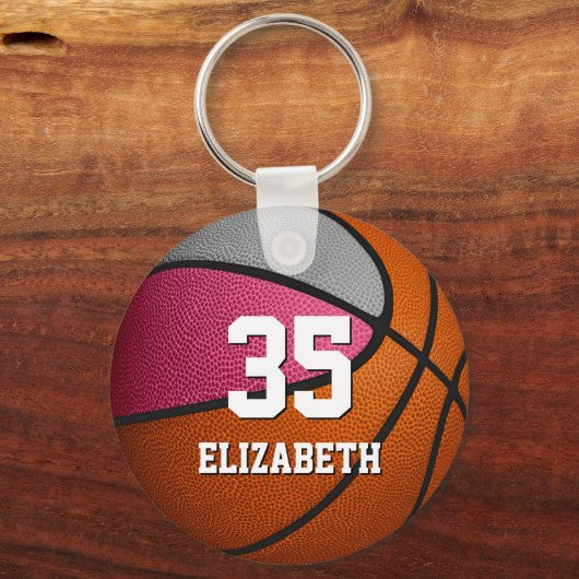 roze grijze meisjes sporten realistische basketbal sleutelhanger (Voorkant)