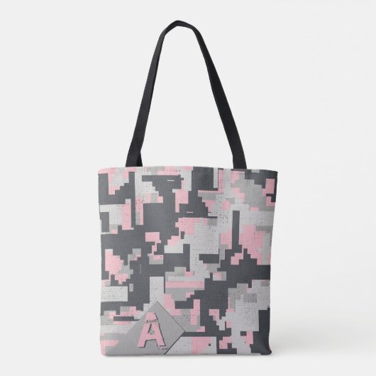 Roze grijze militaire stenen met uw Monogram Tote Bag (Achterkant)