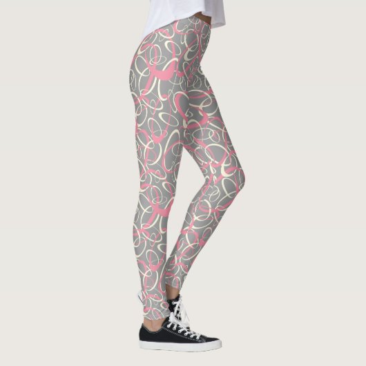 Roze grijze mod retro lussen geometrisch patroon leggings (Rechts)