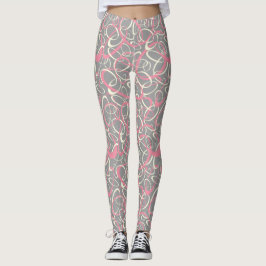 Roze grijze mod retro lussen geometrisch patroon leggings