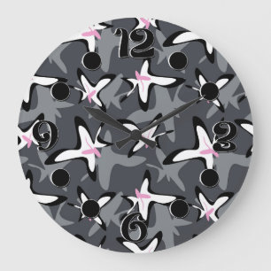 Roze grijze moderne abstracte bloemen grote klok