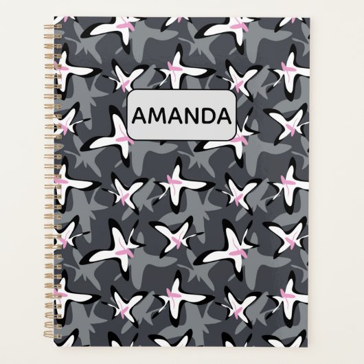 Roze grijze moderne abstracte bloemen planner (Voorkant)