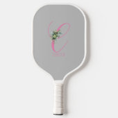 Roze grijze monogram bloem letter C Pickleball Paddle (Achterkant)