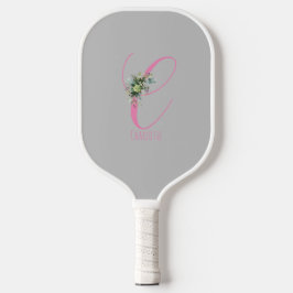 Roze grijze monogram bloem letter C Pickleball Paddle