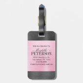 Roze grijze monogram geborsteld metaal bagagelabel (Achterkant verticaal)