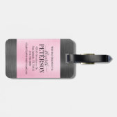 Roze grijze monogram geborsteld metaal bagagelabel (Achterkant horizontaal)