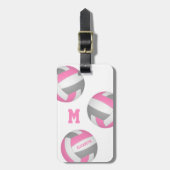 roze grijze monogrammen volleybalzak bagagelabel (Voorkant verticaal)
