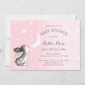 Roze grijze moonsterren Bunny Baby Shower Invitati Kaart (Voorkant)