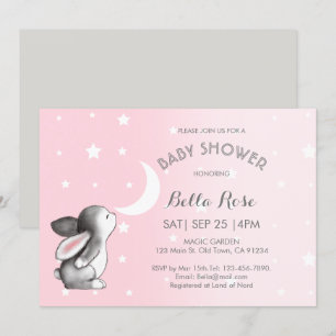Roze grijze moonsterren Bunny Baby Shower Invitati Kaart