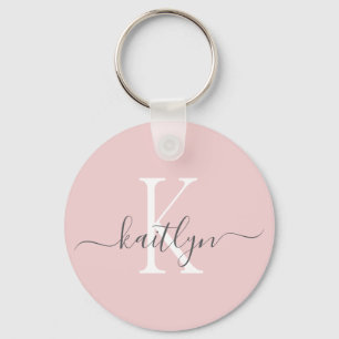 Roze grijze naam initiaal monogram sleutelhanger
