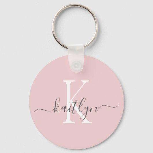 Roze grijze naam initiaal monogram sleutelhanger (Voorkant)