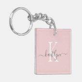 Roze grijze naam initiaal monogram sleutelhanger (Voorkant Links)