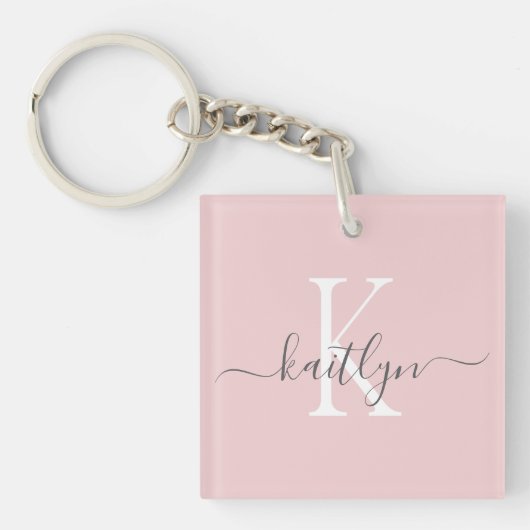 Roze grijze naam initiaal monogram sleutelhanger (Voorkant)