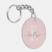 Roze grijze naam initiaal monogram sleutelhanger (Voorkant Links)