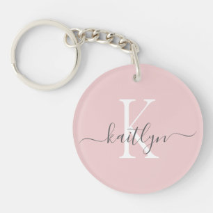 Roze grijze naam initiaal monogram sleutelhanger