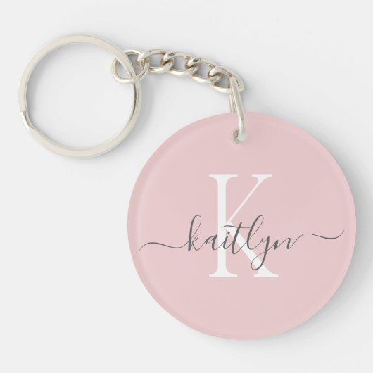 Roze grijze naam initiaal monogram sleutelhanger (Voorkant)