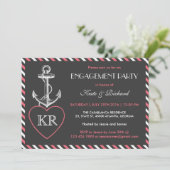 Roze grijze Nautical Anchor Engagement Party nodig Kaart (Staand voorkant)