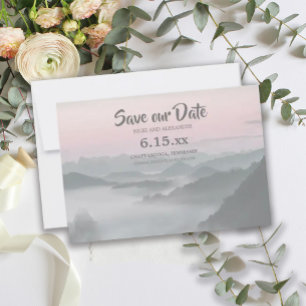 Roze Grijze Nevelige Bergen Redden Onze Trouwdatum Save The Date