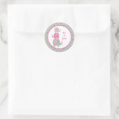 Roze Grijze Olifant Baby Gepersonaliseerde Envelop Ronde Sticker (Tas)