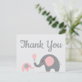 Roze grijze olifant Baby shower Dank u Briefkaart (Staand voorkant)