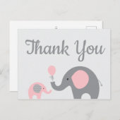 Roze grijze olifant Baby shower Dank u Briefkaart (Voorkant / Achterkant)