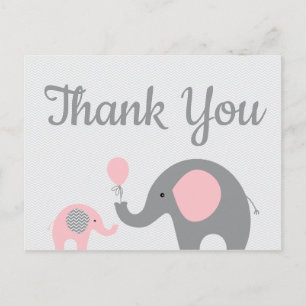 Roze grijze olifant Baby shower Dank u Briefkaart