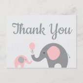 Roze grijze olifant Baby shower Dank u Briefkaart (Voorkant)