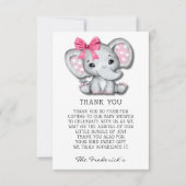 Roze Grijze Olifant Baby shower Dank u Kaarten (Voorkant)