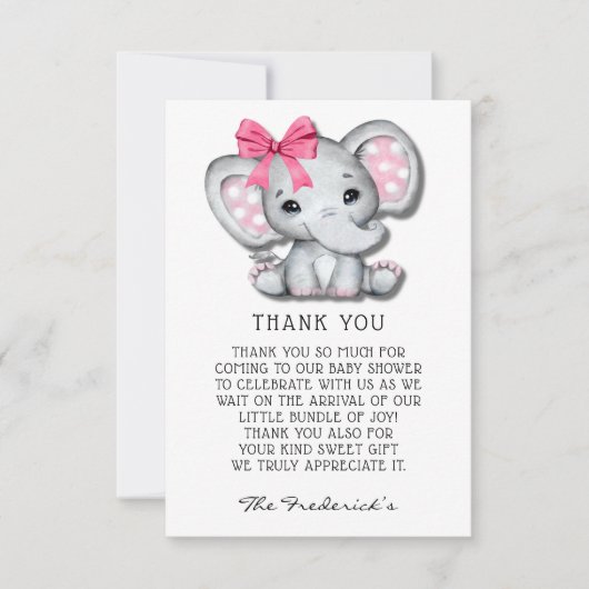 Roze Grijze Olifant Baby shower Dank u Kaarten (Voorkant)