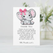 Roze Grijze Olifant Baby shower Dank u Kaarten (Staand voorkant)