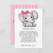 Roze Grijze Olifant Baby shower Dank u Kaarten (Voorkant / Achterkant)