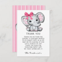 Roze Grijze Olifant Baby shower Dank u Kaarten