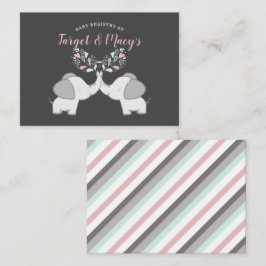 Roze & Grijze Olifant Baby shower Gift Registry Informatiekaartje