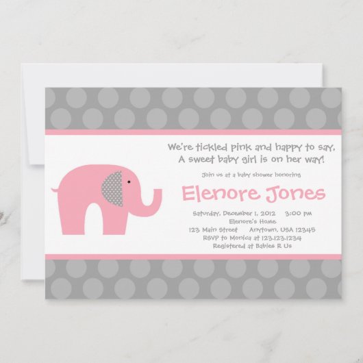 Roze grijze olifant Baby shower Kaart (Voorkant)