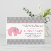 Roze grijze olifant Baby shower Kaart (Staand voorkant)