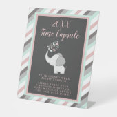 Roze & Grijze Olifant Baby shower Tijd Capsule Sig Reclamebord Met Voetstuk (Voorkant)