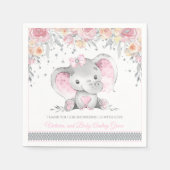Roze Grijze Olifant Diamant Bloemen Baby shower Servet (Voorkant)