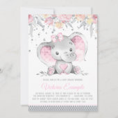 Roze Grijze Olifant Floral Diamond Meisje Baby sho Kaart (Voorkant)