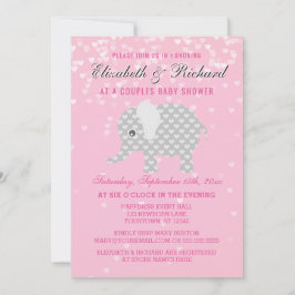 Roze grijze olifant Hearts Couples Girl Baby showe Kaart