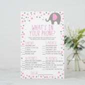Roze grijze olifant in je Baby shower Briefpapier (Staand voorkant)