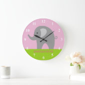 Roze grijze olifant kleuter grote muurklok voor me grote klok (Huis)