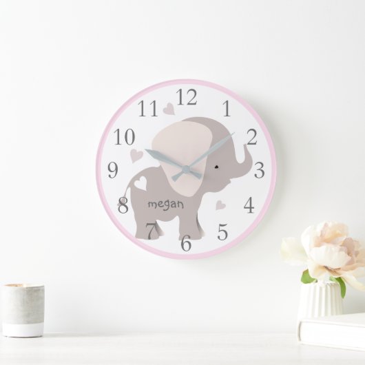 Roze grijze olifant Nursery Wall klok (Huis)