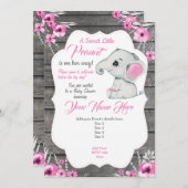 Roze grijze olifant uitnodiging bewerkbaar Roze (Voorkant / Achterkant)