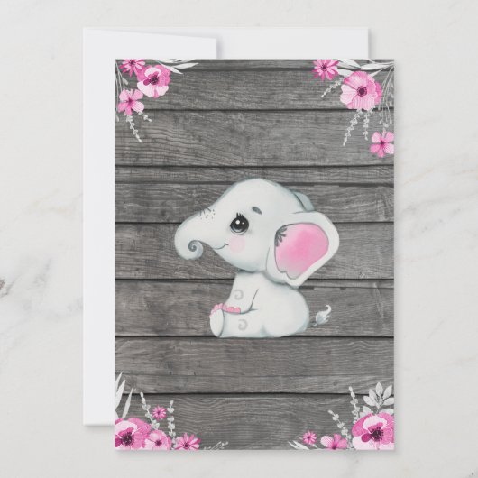 Roze Grijze Olifant Uitnodiging Oplaadbare Roze (Achterkant)