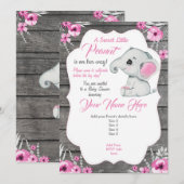 Roze Grijze Olifant Uitnodiging Oplaadbare Roze (Voorkant / Achterkant)