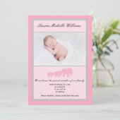 Roze grijze olifanten Baby Girl Foto geboorte Aankondiging (Staand voorkant)