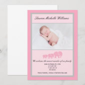 Roze grijze olifanten Baby Girl Foto geboorte Aankondiging (Voorkant / Achterkant)