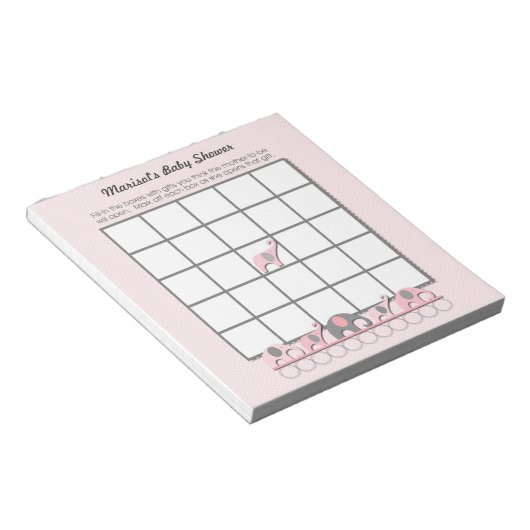 Roze grijze olifanten Baby shower Bingo Game pad Notitieblok (Schuin)