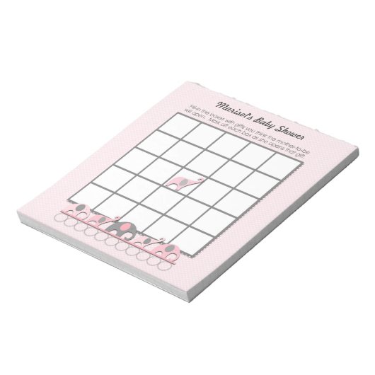Roze grijze olifanten Baby shower Bingo Game pad Notitieblok (Linkerzijde)