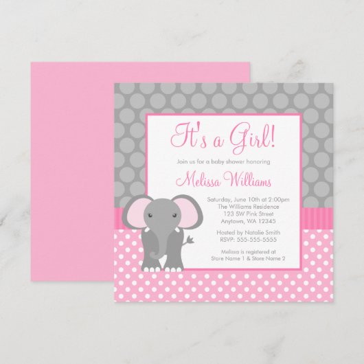 Roze grijze olifantenpols Baby shower Kaart (Voorkant / Achterkant)
